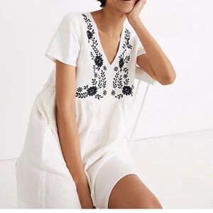 Madewell White Dress with Black Embroidery